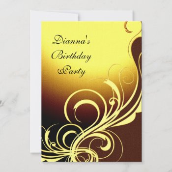 Invitation Party Elegant Yellow Gold Brown Floral by Label_That at Zazzle
