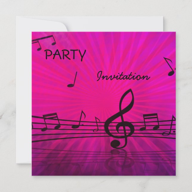 Invitation Party pink music notes (Front)