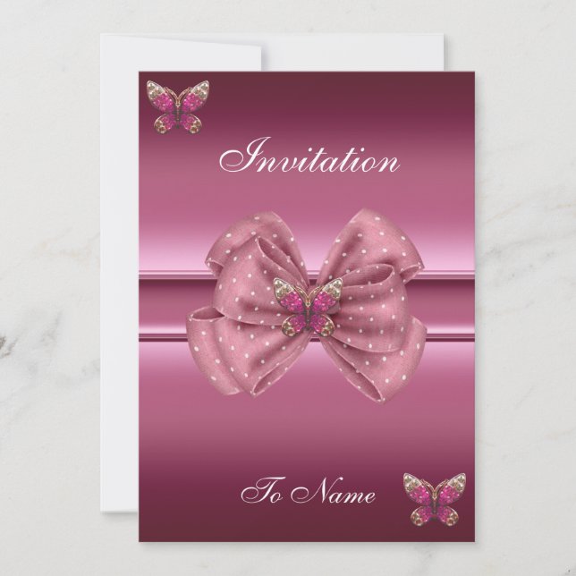 Invitation Pink Butterfly Bow (Front)