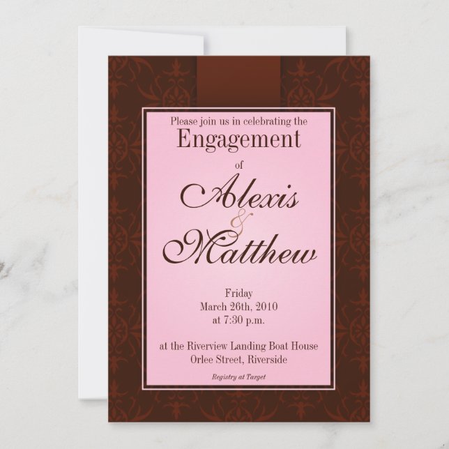 Invitation - Pink & Cocoa Orlee Pattern (Front)