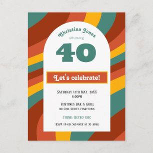 Invitation postcard, 40th Birthday - retro dark Postcard