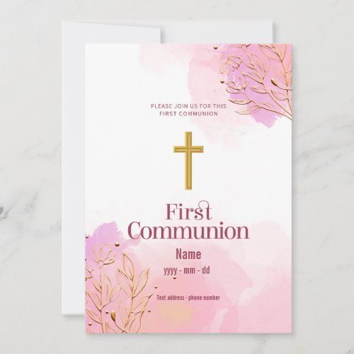 Invitation Premire Communion _ Bordure aquarelle