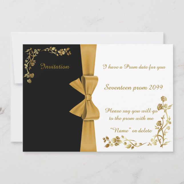 Invitation Prom,Seventeen Prom,elegant,gold ribbon (Front)