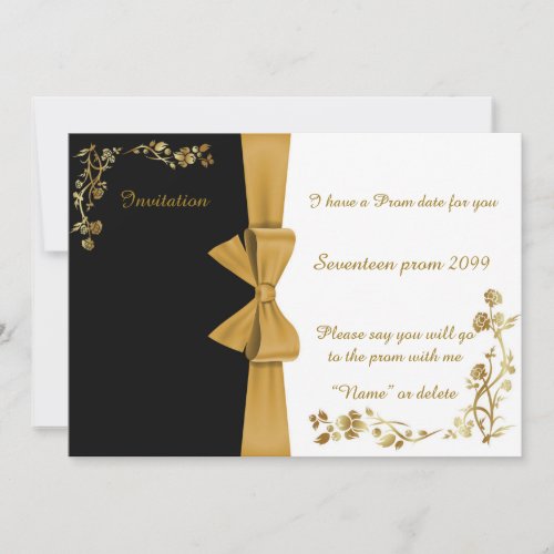 Invitation PromSeventeen Promelegantgold ribbon