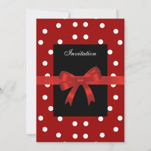 Invitation Red Black Spots White Red Bows