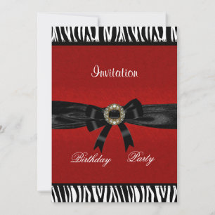 Invitation Red Black White Animal Bow