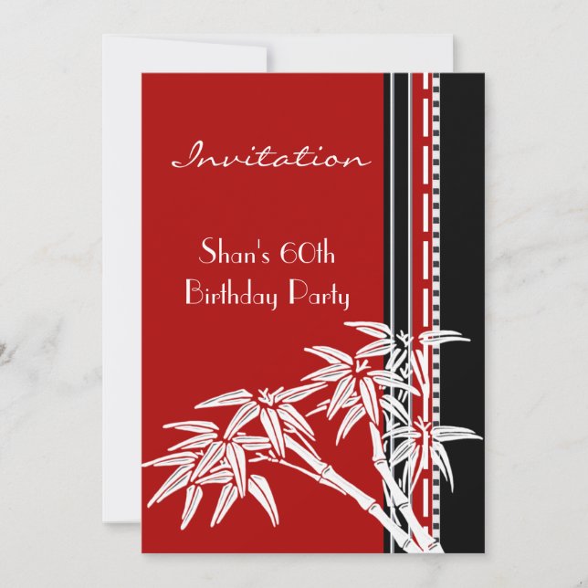 Invitation Red Black White Asian Bamboo 60th (Front)