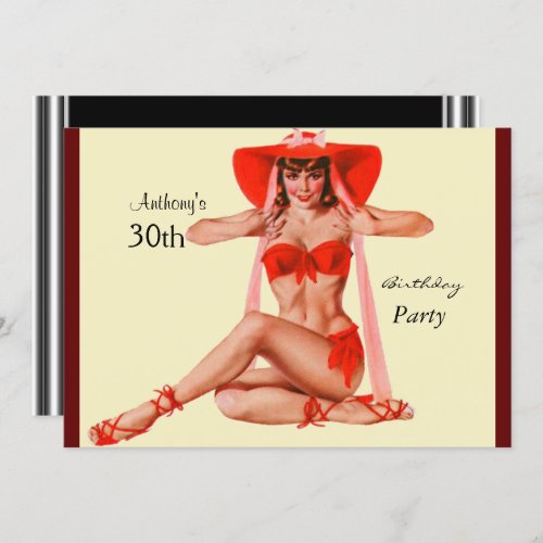 Invitation red Pin_up Girl Cream  Birthday Party