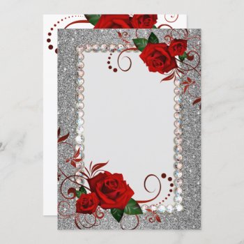 Invitation-red Rose Fancy Glitter Bling Invitation by photographybydebbie at Zazzle