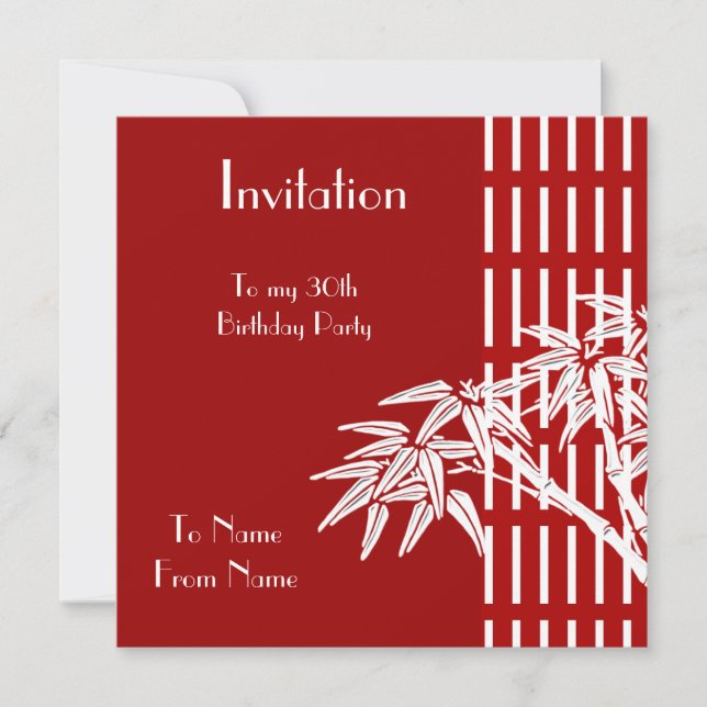 Invitation Red White Asian Bamboo (Front)
