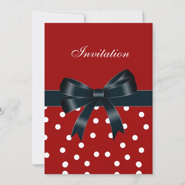 Invitation Red White Spots Black Bows (Front)