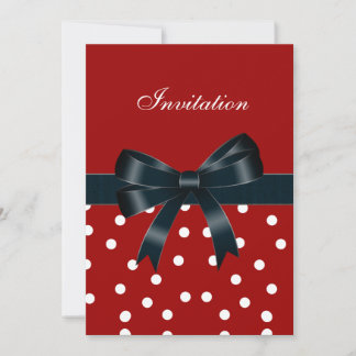 Invitation Red White Spots Black Bows