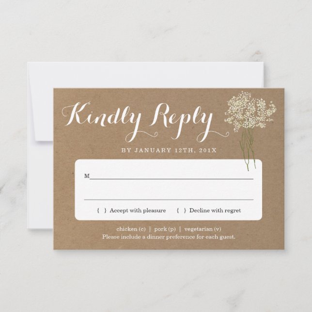 Invitation Reply Card Insert | Rustic Babys Breath (Front)