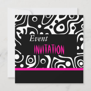 Invitation Retro Bright Pink Wild Black White
