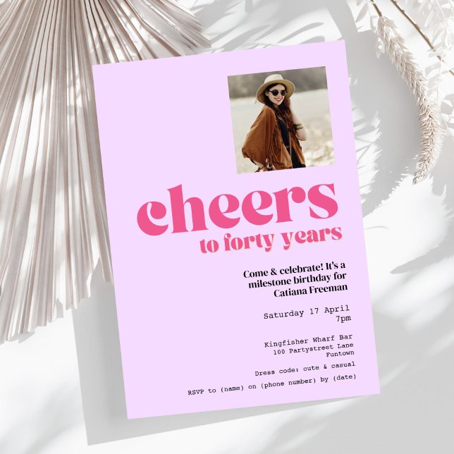 Invitation, Retro Purple & Pink, 40th birthday Invitation (Creator Uploaded)