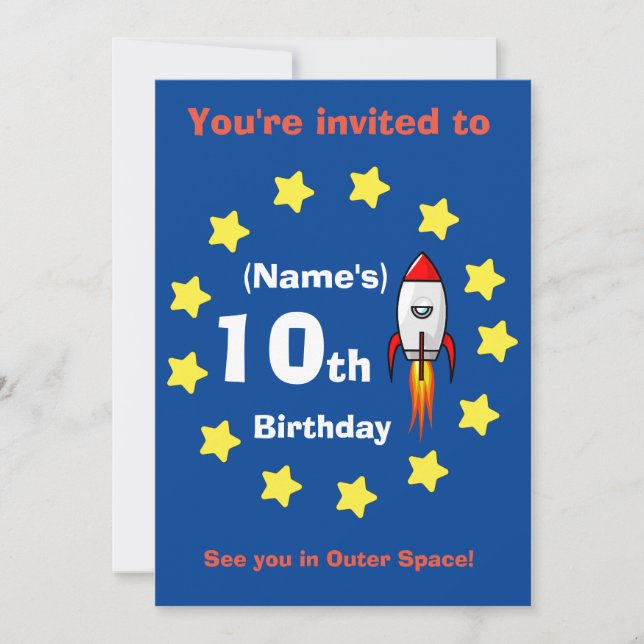 Invitation - Rocket ship Custom Birthday -add name (Front)