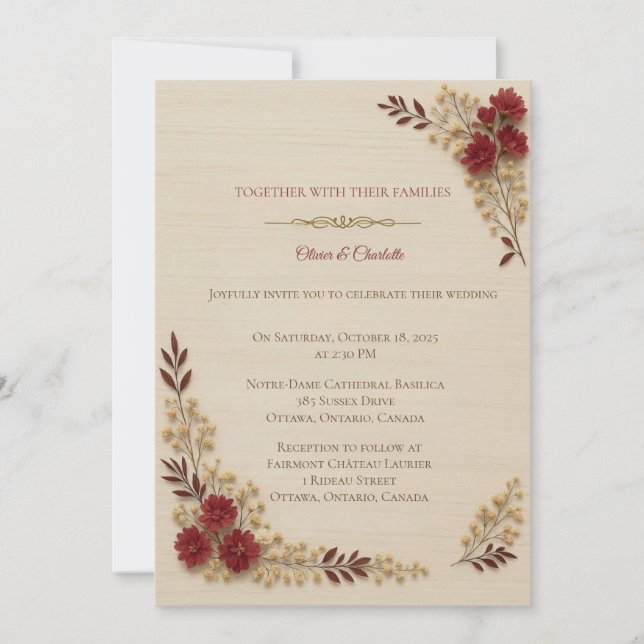 Invitation Romantic Beige Floral Wedding Invitatio (Front)