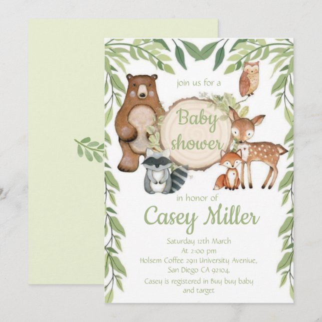 Invitation Rustic Woodland Forest Animal Baby show (Front/Back)