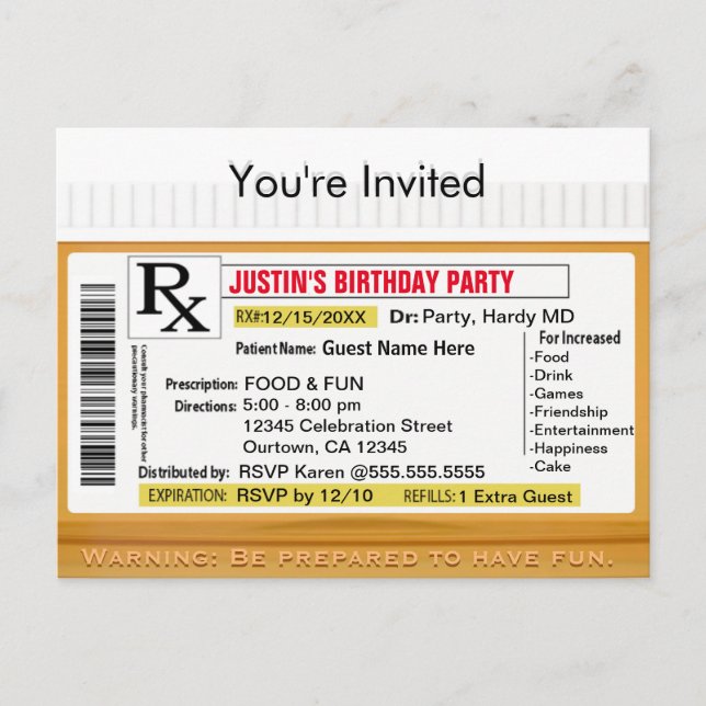 Invitation | RX Prescription for Fun (Front)
