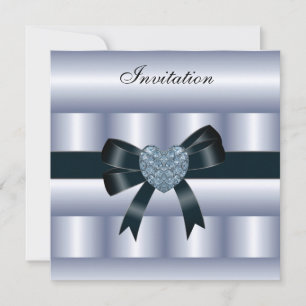 Invitation Silk Blue Silver Black Diamond Heart