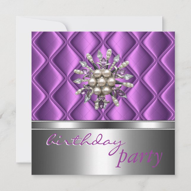 Invitation Silver Mauve Purple Crystal Jewel (Front)