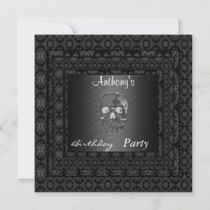 Invitation Skull 15th Birthday Party Black