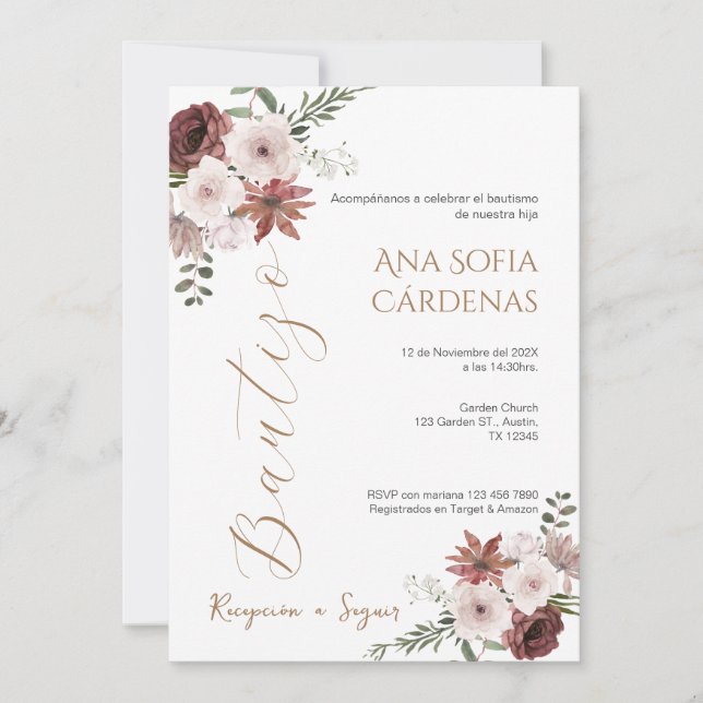 Invitation Spanish Baptism Girl invitation pink (Front)