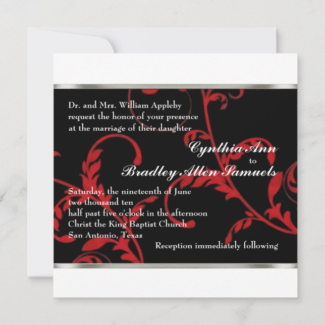 Invitation Square Black and Red Acanthus Vine (Back)