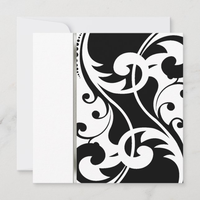 Invitation Square Black and White Damask (Front)