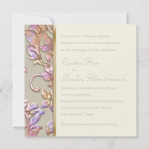 Invitation Square Champagne Embossed Look Damask