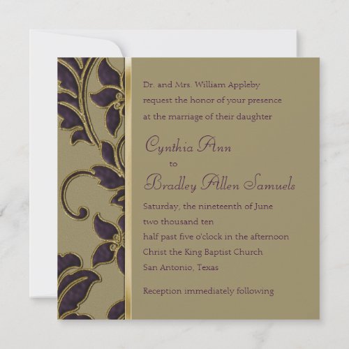 Invitation Square Plum Embossed Look Damask