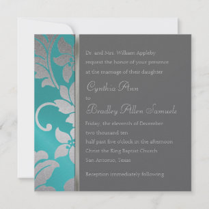 Invitation Square Silver Damask