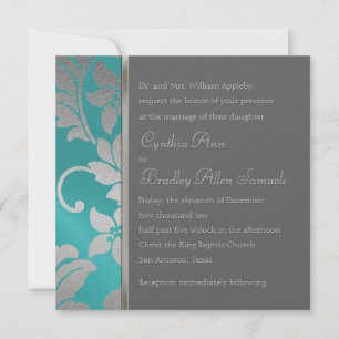 Invitation Square Silver Damask