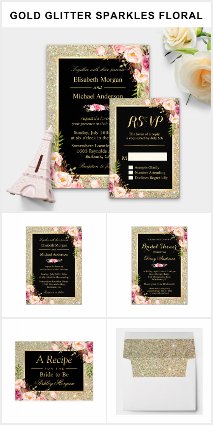 Invitation Suite: Gold Glitter Sparkles Floral