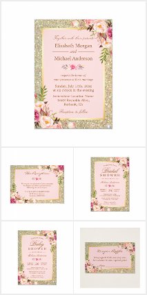 Invitation Suite: Gold Glitters Blush Pink Floral