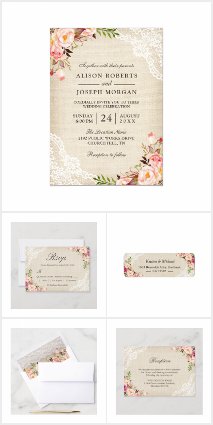 Invitation Suite: Rustic Burlap Lace Rose Floral