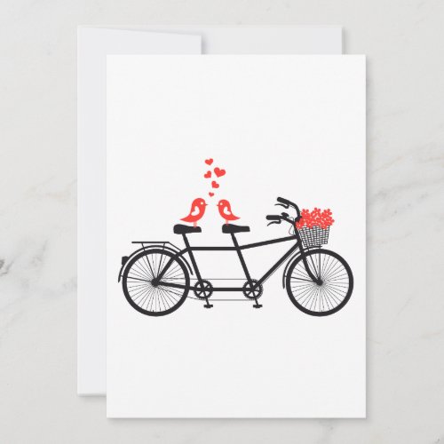 Invitation tandem bicycle with cute love birds