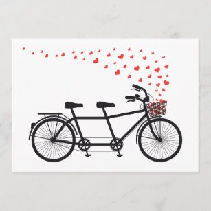 Invitation tandem bicycle with red hearts