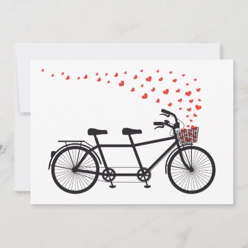 Invitation tandem bicycle with red hearts