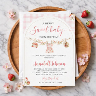 Invitation to a baby shower with a berry theme