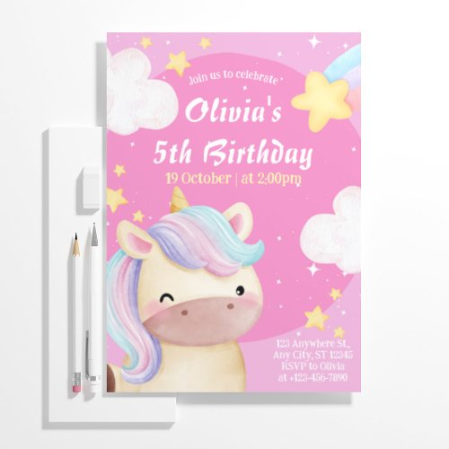 Invitation To A Celebration For A Girl Unicorns  