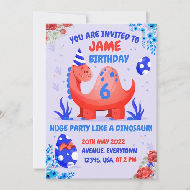 Invitation to a child's dinosaur birthday party (Front)