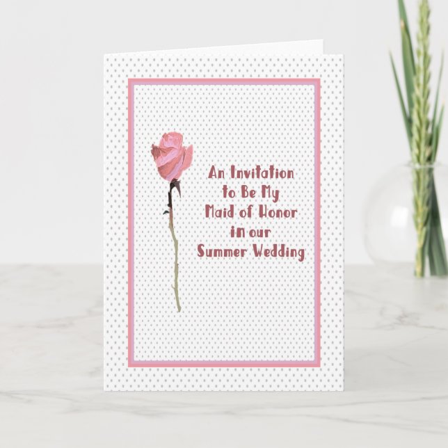 Invitation to be Maid of Honor Pink Rose Polka Dot (Front)