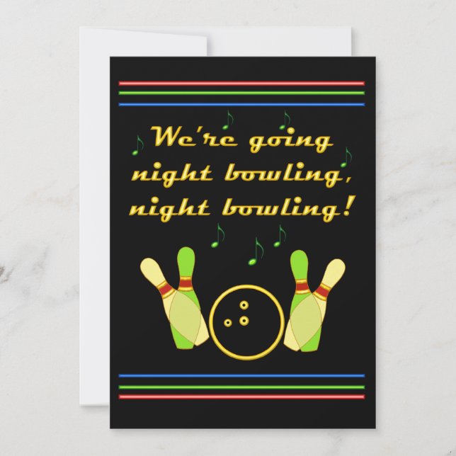 Invitation to go Night Bowling  Neon Retro Styling (Front)