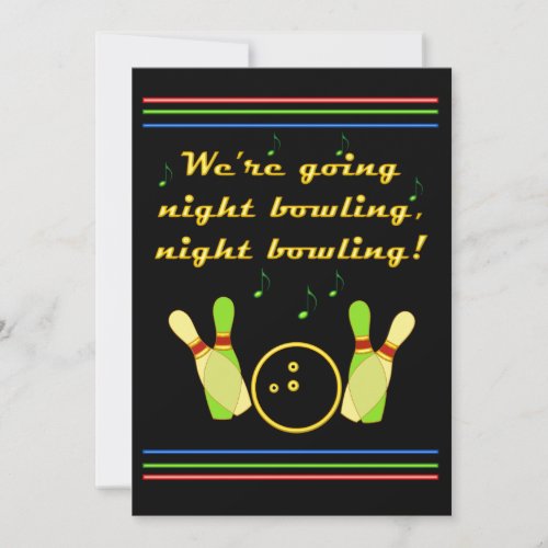 Invitation to go Night Bowling  Neon Retro Styling