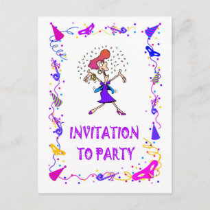 Invitation to party, lady with a drink