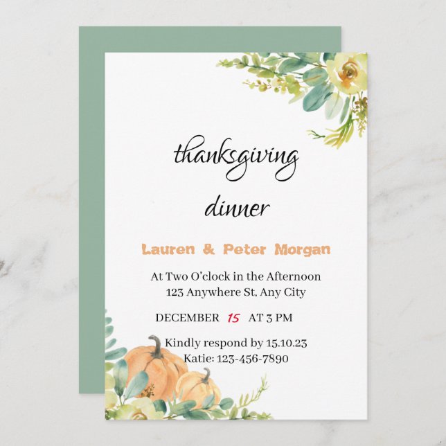 Invitation to Thanksgiving Dinner (Front/Back)
