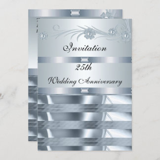 Invitation Wedding Anniversary 25th Silver Blue