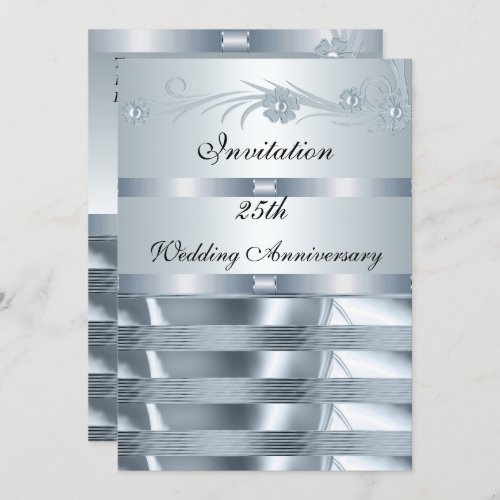 Invitation Wedding Anniversary 25th Silver Blue