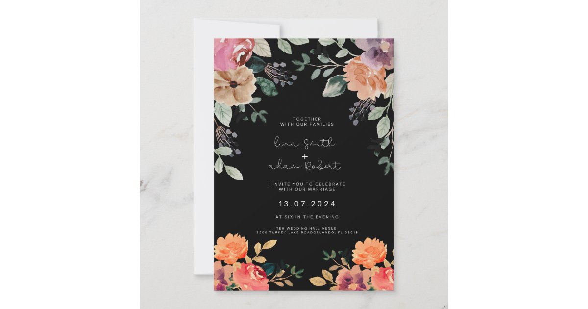 invitation wedding black card Zazzle